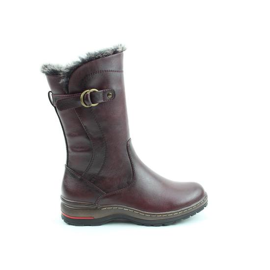 Heavenly Feet Bramble1 Burgundy Vegan Side Zip Mid-Calf Boots with faux fur trim and sturdy sole.