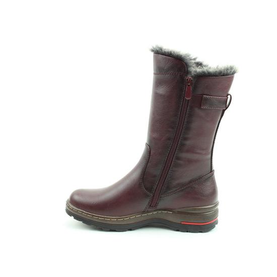 Heavenly Feet Bramble1 women's burgundy vegan mid-calf boots with side zipper and faux fur lining.
