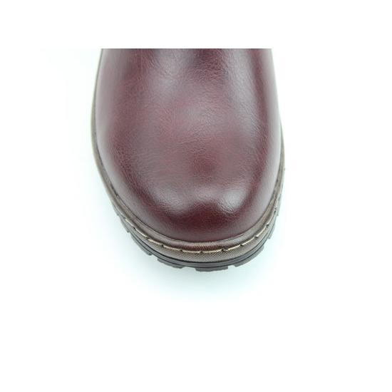 Heavenly Feet Bramble1 women's burgundy vegan mid-calf boots with side zip, rounded toe, and rugged sole.
