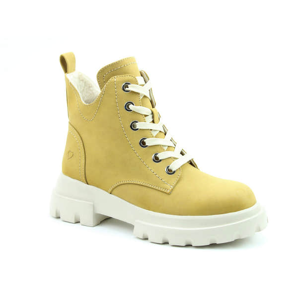 Heavenly Feet Clea Ladies Mustard Vegan Zip & Lace Ankle Boots-elevate your sole