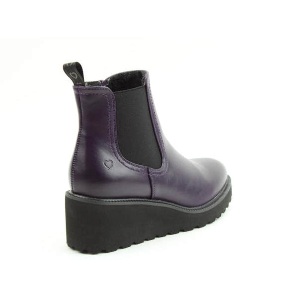 Heavenly Feet Clematis Ladies Purple Vegan Side Zip Ankle Boots with chunky rubber sole and elastic side panels.