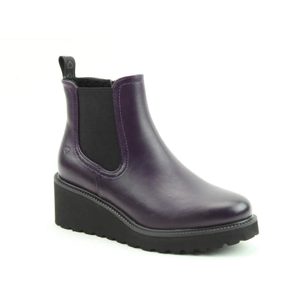 Heavenly Feet Clematis Ladies Purple Vegan Side Zip Ankle Boots with chunky black sole and pull tab, stylish and eco-friendly footwear.
