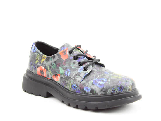 Heavenly Feet Cove Floral Poppy vegan lace-up shoes for women in black multi with a chunky black sole.