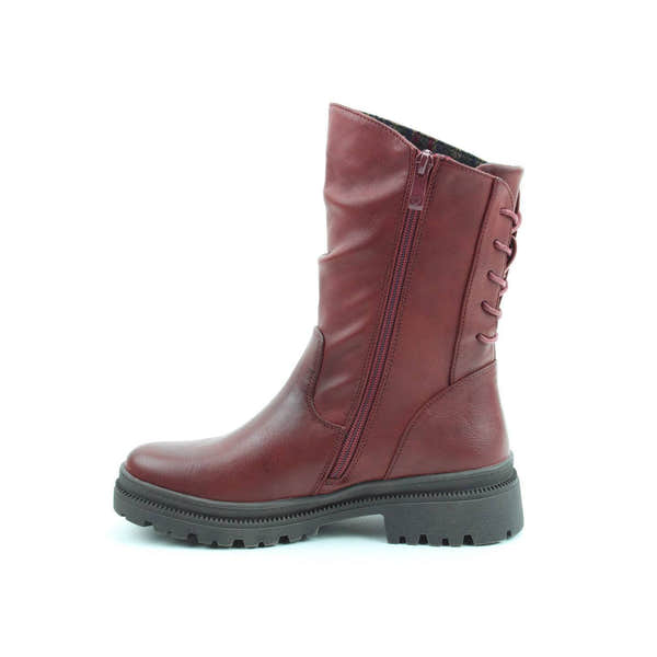 Heavenly Feet Gretel Ladies Ruby Red Vegan Zip & Lace Mid-Calf Boots-elevate your sole