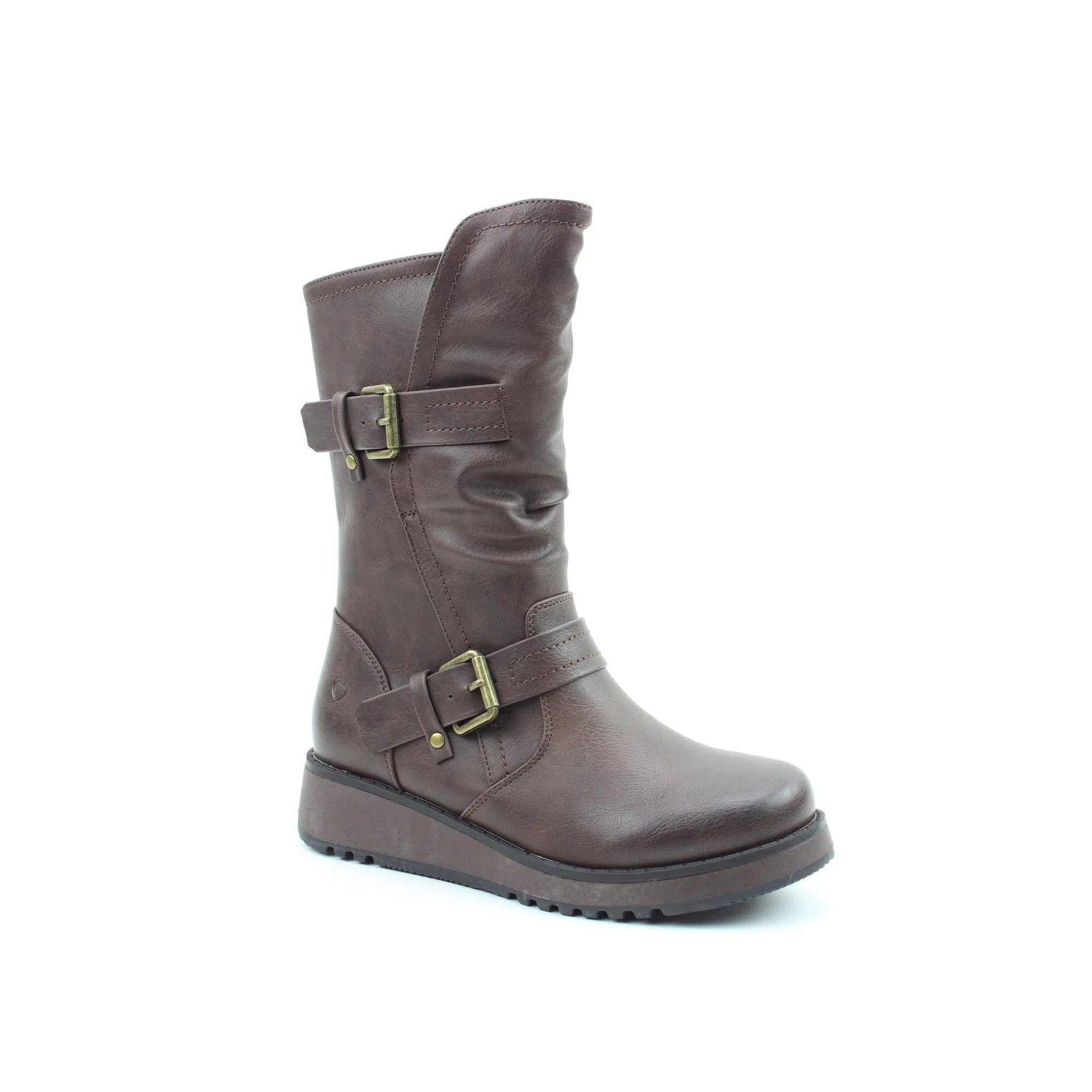 Heavenly Feet Hannah 4 Ladies Chocolate Brown Vegan Side Zip Mid-Calf Boots-elevate your sole
