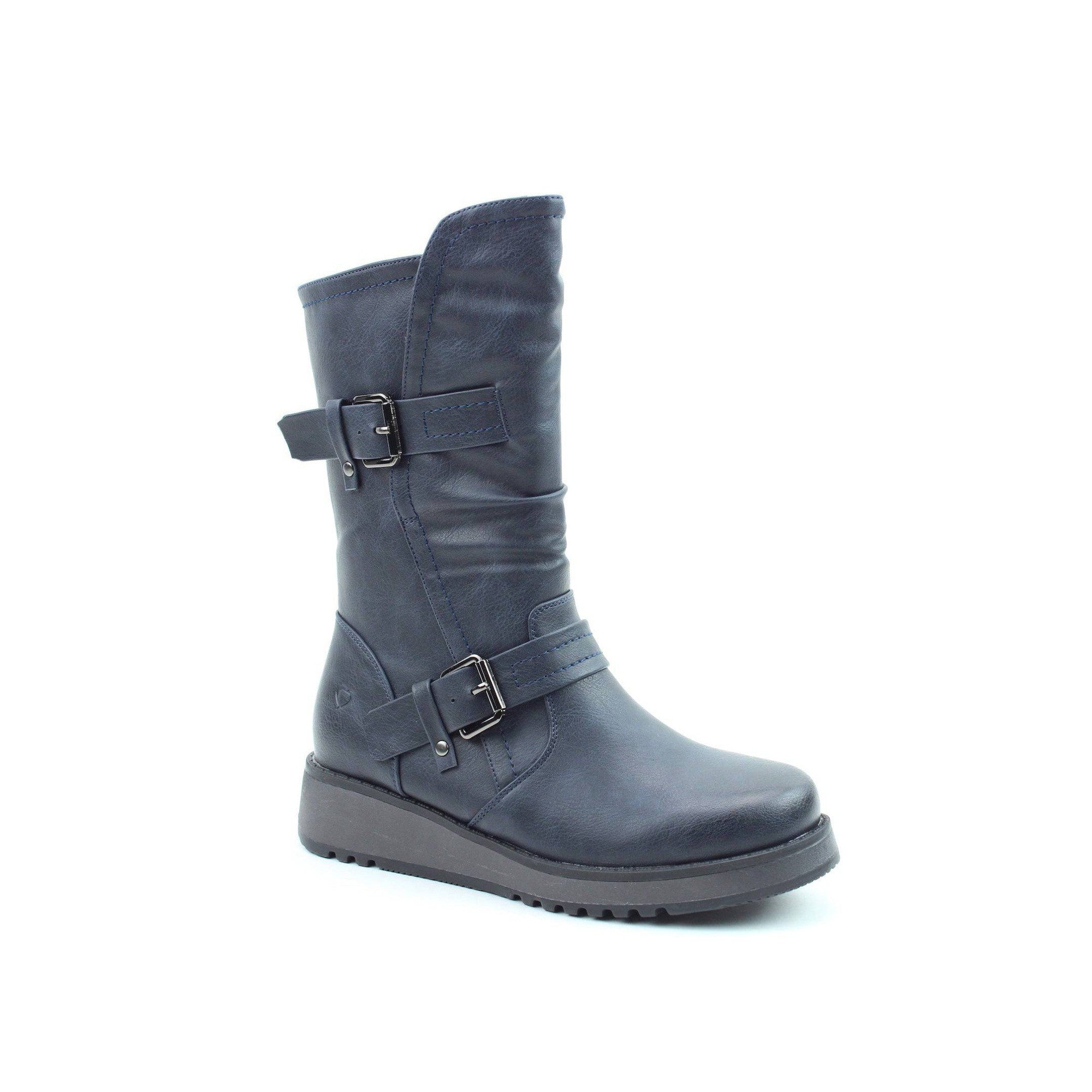 Heavenly Feet Hannah 4 Ladies Navy Vegan Side Zip Mid-Calf Boots-elevate your sole