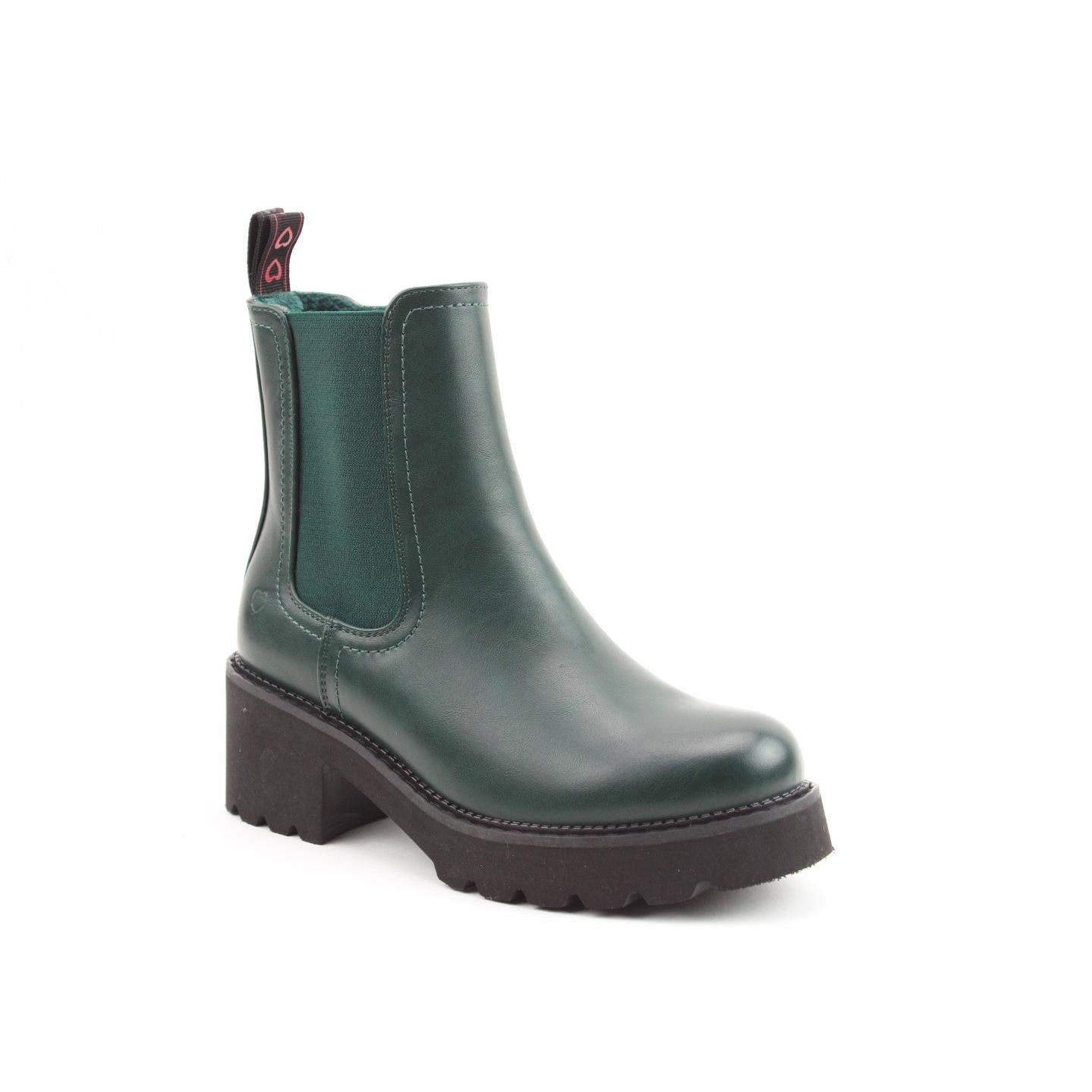 Heavenly Feet Honeybelle Ladies Evergreen Vegan Pull-On Ankle Boots with chunky sole and slip-on design.