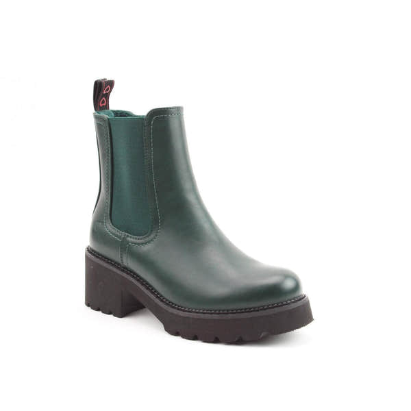 Heavenly Feet Honeybelle Ladies Evergreen Vegan Pull-On Ankle Boots with chunky sole and slip-on design.
