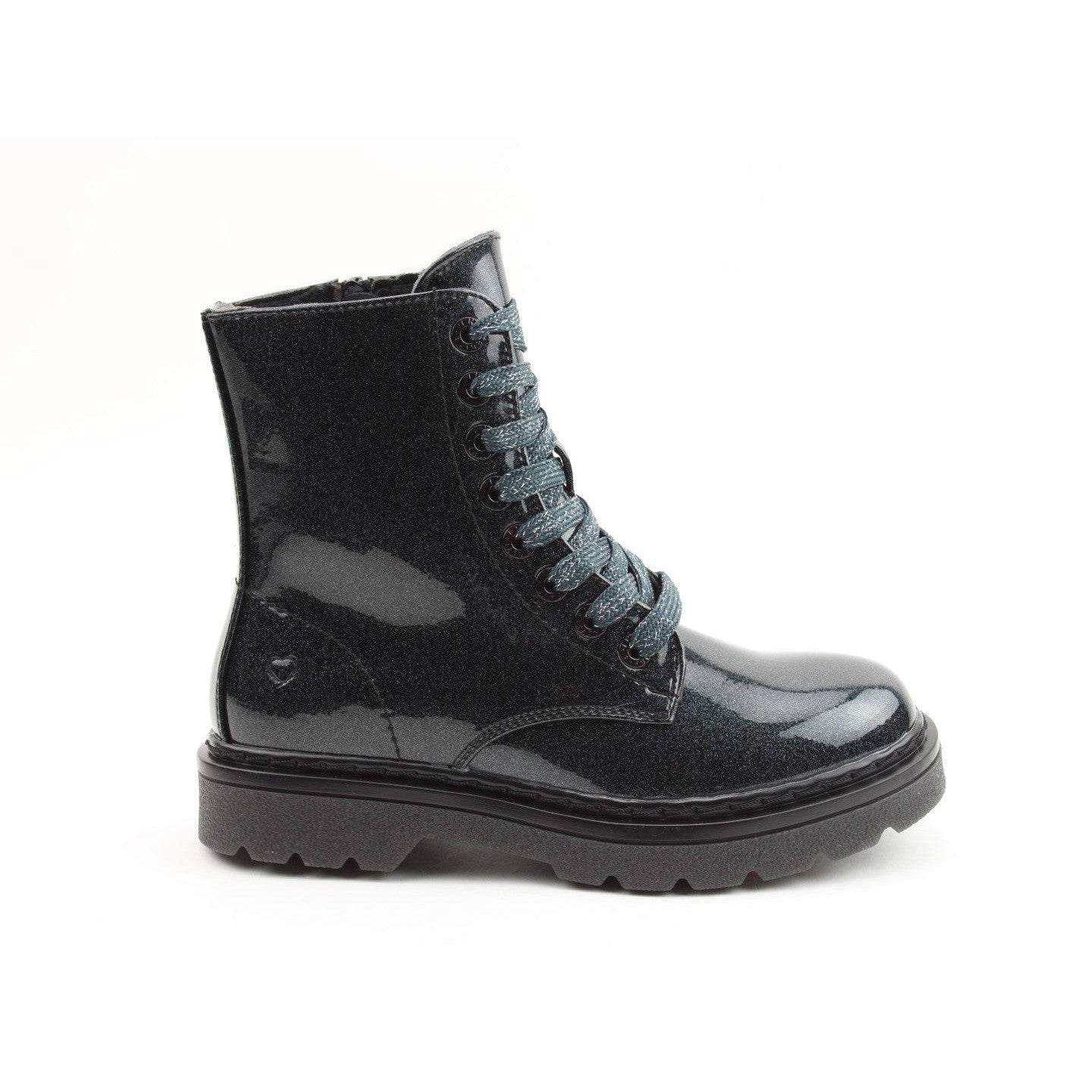 Heavenly Feet Justina 2 Glitter Ladies Black Glitter Vegan Zip & Lace Ankle Boots-elevate your sole