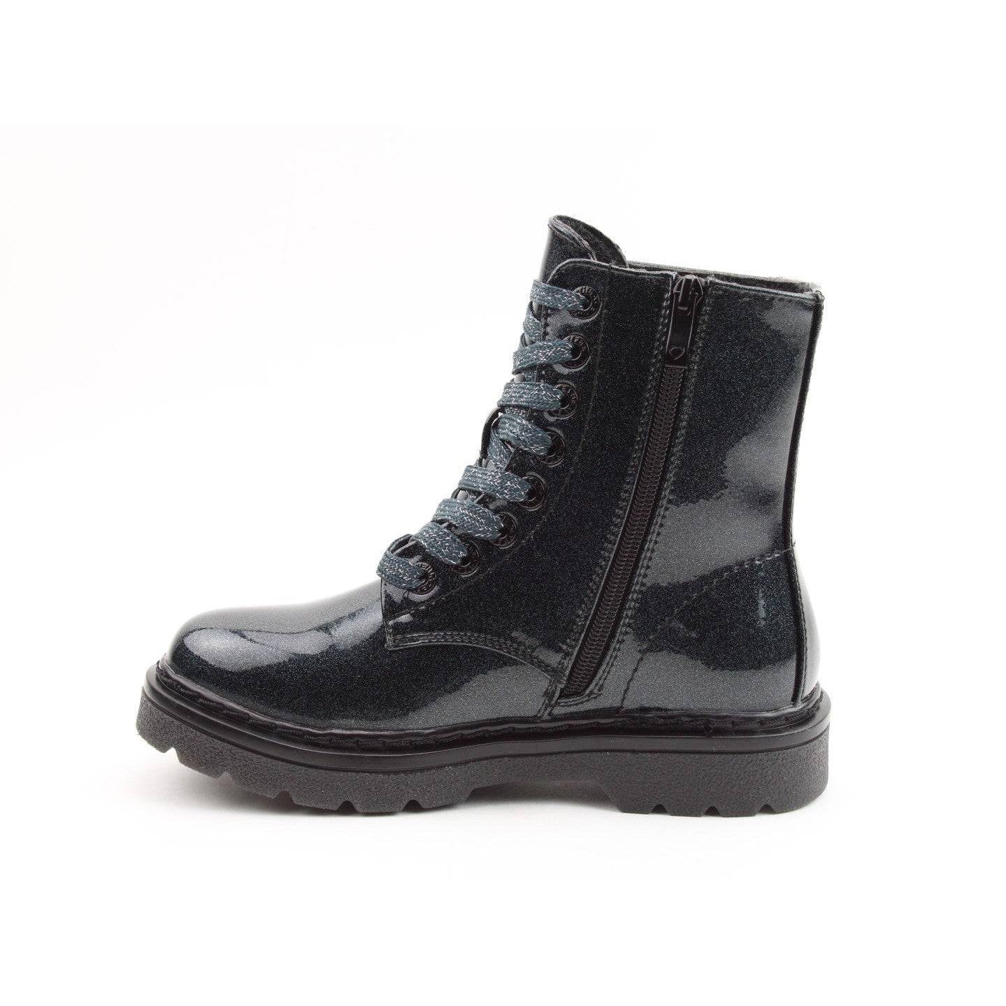 Heavenly Feet Justina 2 Glitter Ladies Black Glitter Vegan Zip & Lace Ankle Boots-elevate your sole