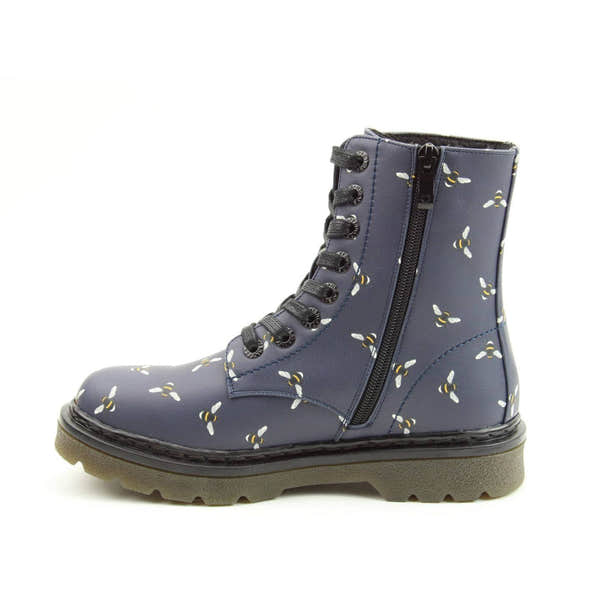 Heavenly Feet Justina 2 New Bee Print Ladies Midnight Navy Vegan Zip & Lace Ankle Boots-elevate your sole