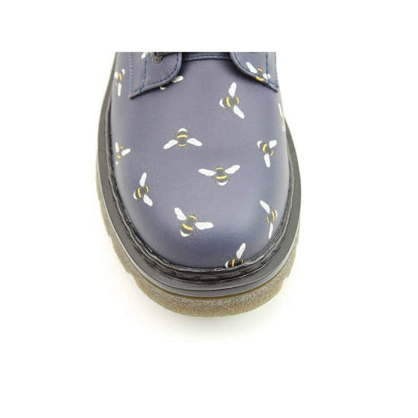 Heavenly Feet Justina 2 New Bee Print Ladies Midnight Navy Vegan Zip & Lace Ankle Boots-elevate your sole