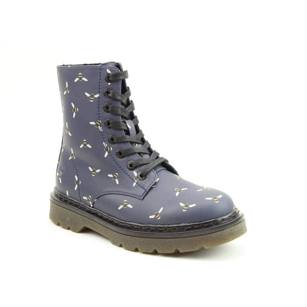 Heavenly Feet Justina 2 New Bee Print Ladies Midnight Navy Vegan Zip & Lace Ankle Boots-elevate your sole