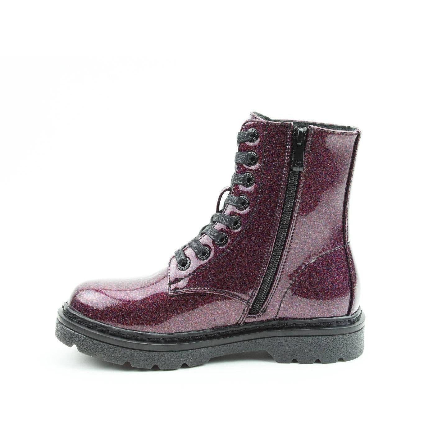 Heavenly Feet Justina 2 Ladies Purple Glitter Vegan Zip & Lace Ankle Boots-elevate your sole