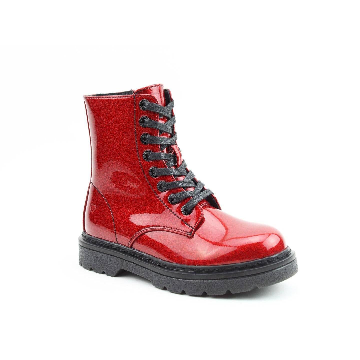 Heavenly Feet Justina 2 Ladies Red Glitter Vegan Zip & Lace Ankle Boots-elevate your sole