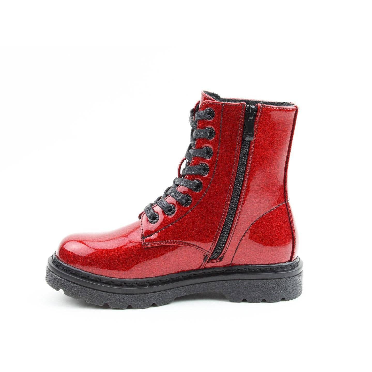 Heavenly Feet Justina 2 Ladies Red Glitter Vegan Zip & Lace Ankle Boots-elevate your sole