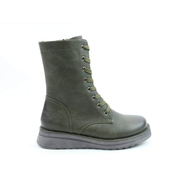 Heavenly Feet Martina 4 Ladies Khaki Vegan Zip & Lace Mid-Calf Boots-elevate your sole