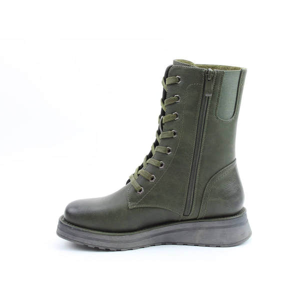 Heavenly Feet Martina 4 Ladies Khaki Vegan Zip & Lace Mid-Calf Boots-elevate your sole