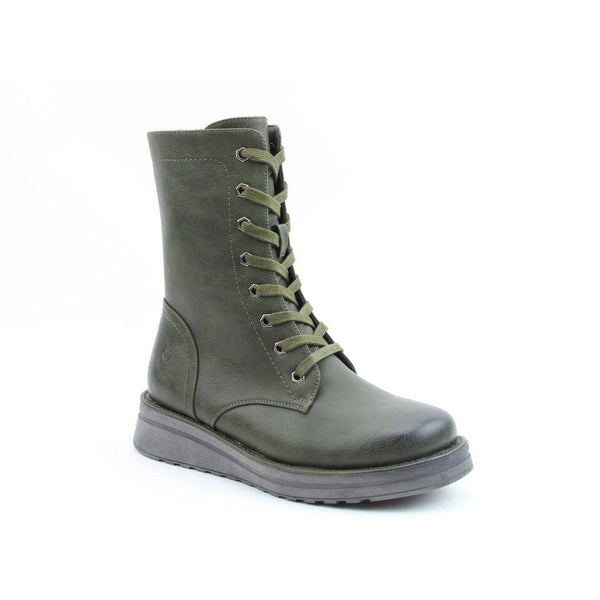 Heavenly Feet Martina 4 Ladies Khaki Vegan Zip & Lace Mid-Calf Boots-elevate your sole