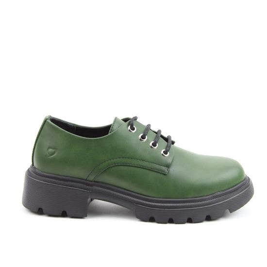 Heavenly Feet Milana Ladies Leaf Green Vegan Lace-Up Shoes with chunky sole and stylish design.