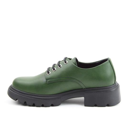 Heavenly Feet Milana women's leaf green vegan lace-up shoes with chunky black sole and silver eyelets.