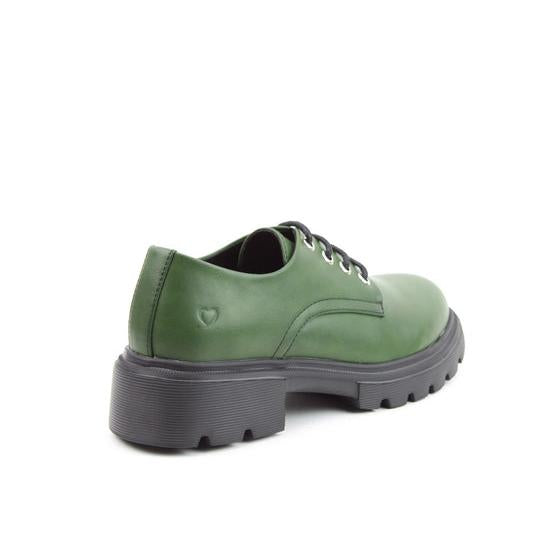 Heavenly Feet Milana ladies leaf green vegan lace-up shoes with chunky black sole and subtle heart detail.