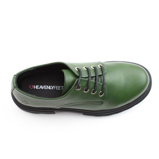 Heavenly Feet Milana ladies leaf green vegan lace-up shoes with black sole, stylish casual footwear for women.