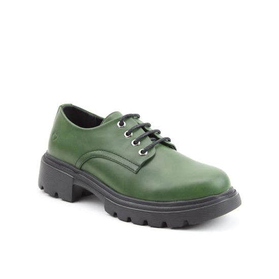 Heavenly Feet Milana Ladies Leaf Green Vegan Lace-Up Shoes with chunky black sole.