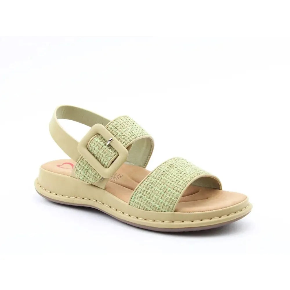 Heavenly Feet Monica Ladies Apple Vegan Textile Buckle Sandals with adjustable strap and cushioned insole.