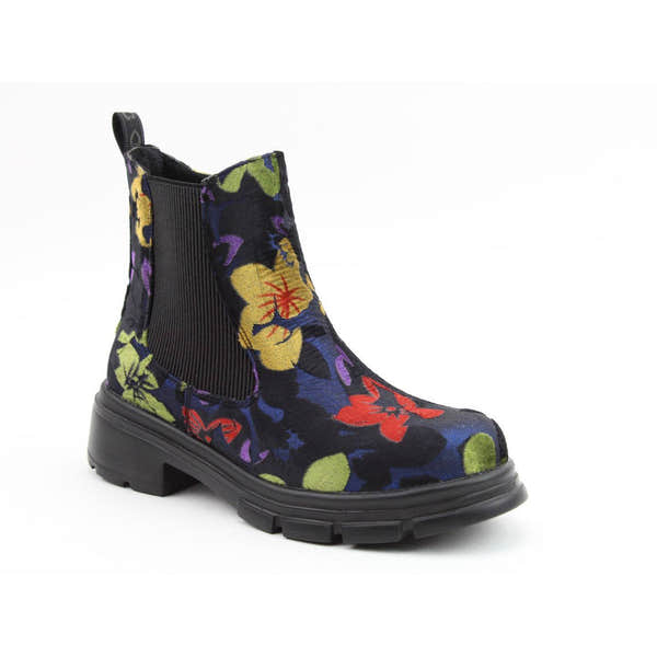 Heavenly Feet Remy Ladies Floral Velour Blue Vegan Side Zip Ankle Boots-elevate your sole