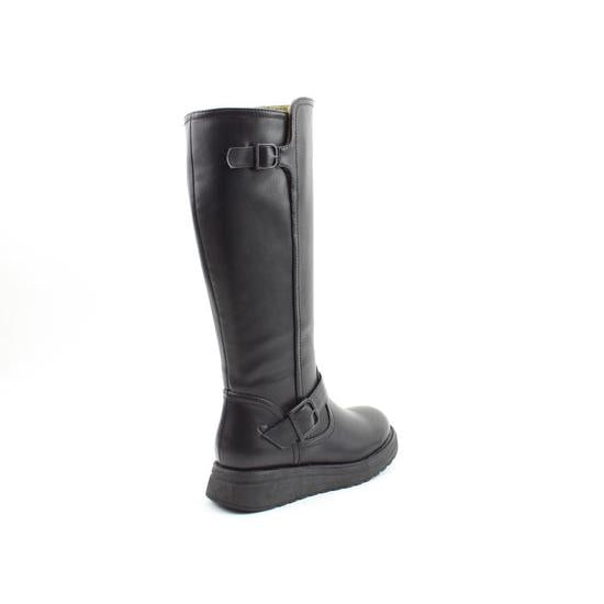 Heavenly Feet Rubymae2 Ladies Black Vegan Mid-Calf Boots with Side Zip and Buckle Detail.