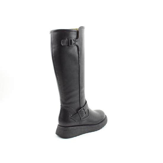 Heavenly Feet Rubymae2 Ladies Black Vegan Mid-Calf Boots with Side Zip and Buckle Detail.