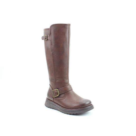Heavenly Feet Rubymae2 women's chocolate vegan mid-calf boots with side zip and buckle detail.