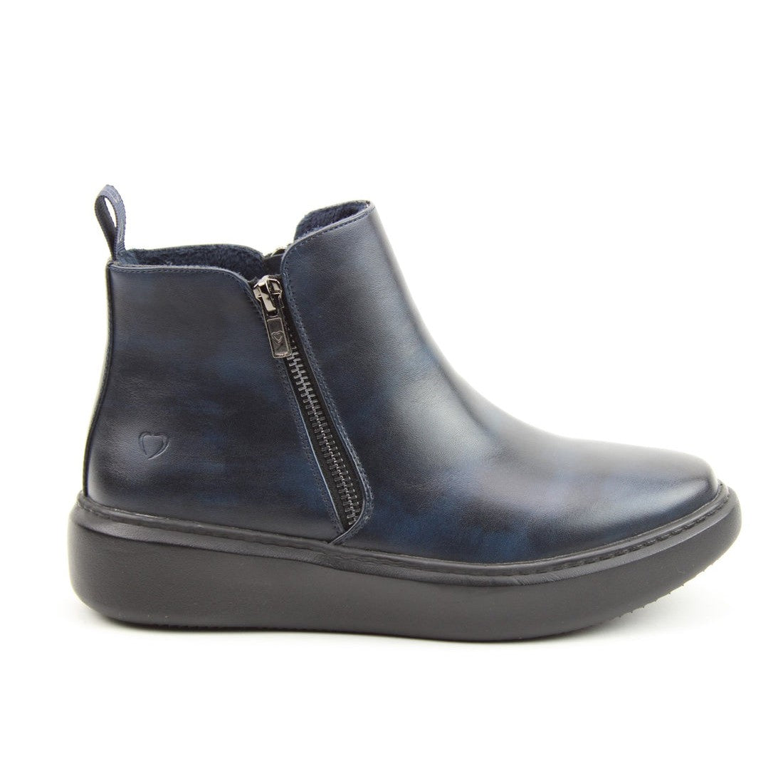 Heavenly Feet Senta Ladies Midnight Navy Vegan Ankle Boots with side zip and low wedge heel.
