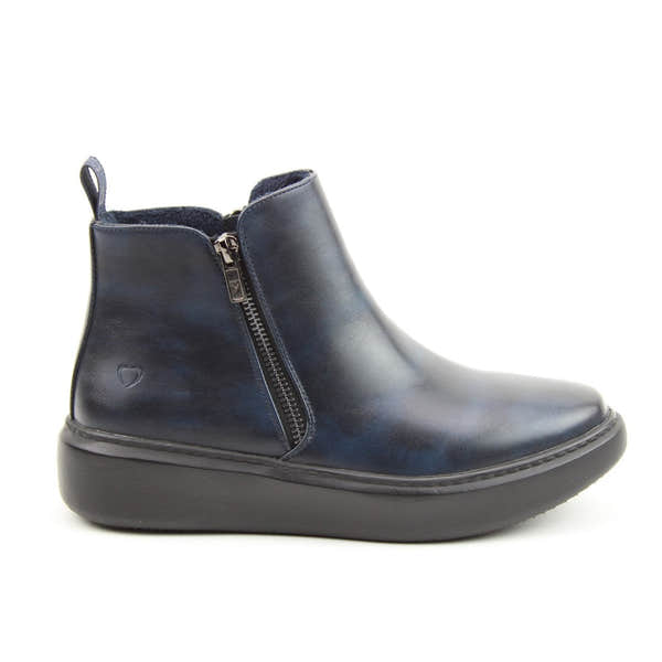 Heavenly Feet Senta Ladies Midnight Navy Vegan Ankle Boots with side zip and low wedge heel.
