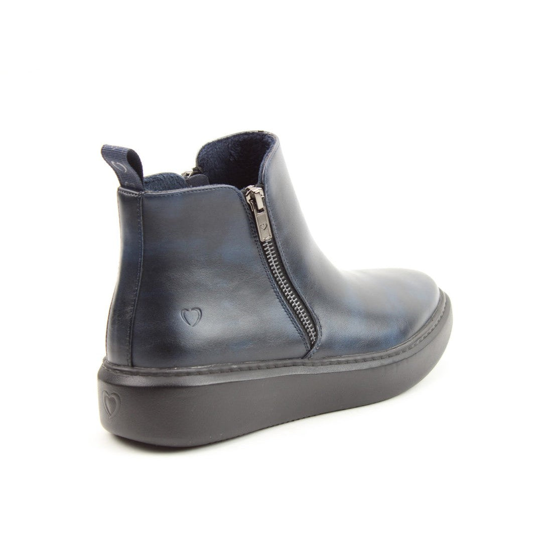Heavenly Feet Senta Ladies Midnight Navy Vegan Side Zip Ankle Boots with chunky sole and heart detail.