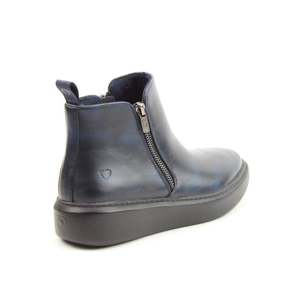 Heavenly Feet Senta Ladies Midnight Navy Vegan Side Zip Ankle Boots with chunky sole and heart detail.