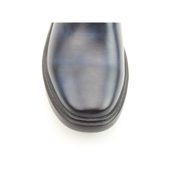 Heavenly Feet Senta Ladies Midnight Navy Vegan Side Zip Ankle Boots, sleek leather look with chunky sole, slip-on style, stylish and comfortable for women.