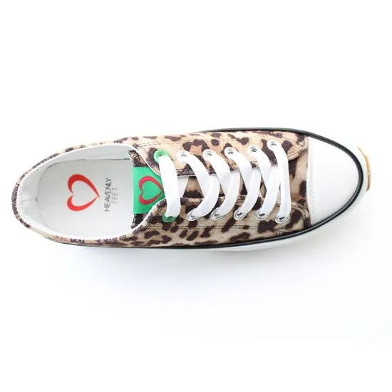 Heavenly Feet Strata ladies' brown cheetah-print vegan lace-up trainers with white laces and rubber sole.