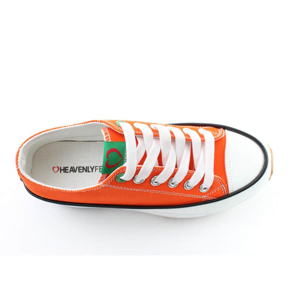 Heavenly Feet Strata women's orange textile vegan lace-up trainers with white laces and black sole.