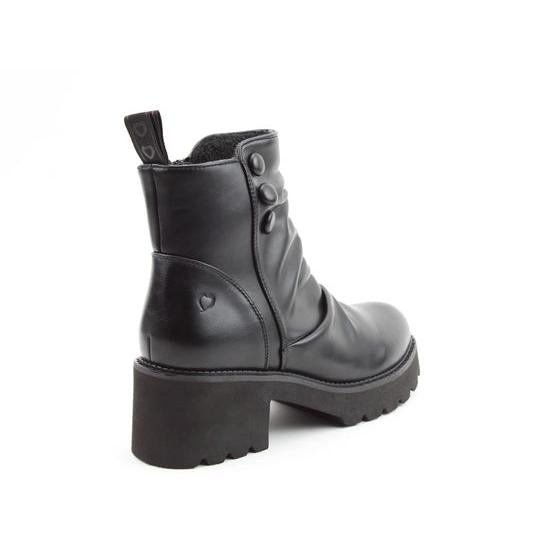 Heavenly Feet Sultan Ladies Black Vegan Side Zip Ankle Boots with chunky heel and zipper closure.