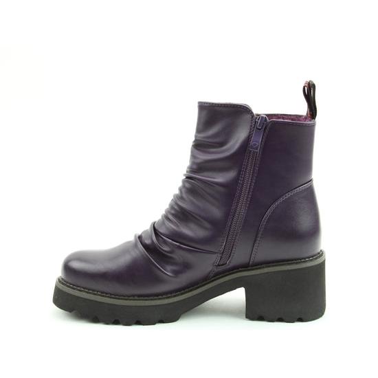 Heavenly Feet Sultan Ladies Purple Vegan Side Zip Ankle Boots with chunky heel and rugged sole.