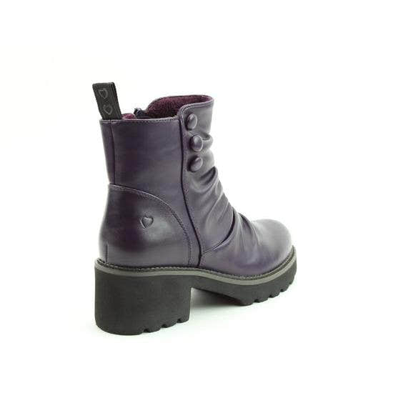 Heavenly Feet Sultan Ladies Purple Vegan Side Zip Ankle Boots with chunky heel and pull tab, stylish and cruelty-free footwear.