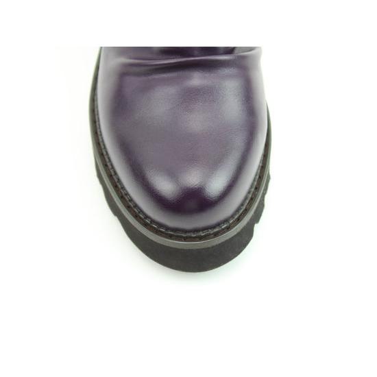 Heavenly Feet Sultan Ladies Purple Vegan Side Zip Ankle Boots, front view with smooth leather finish and chunky grip sole.