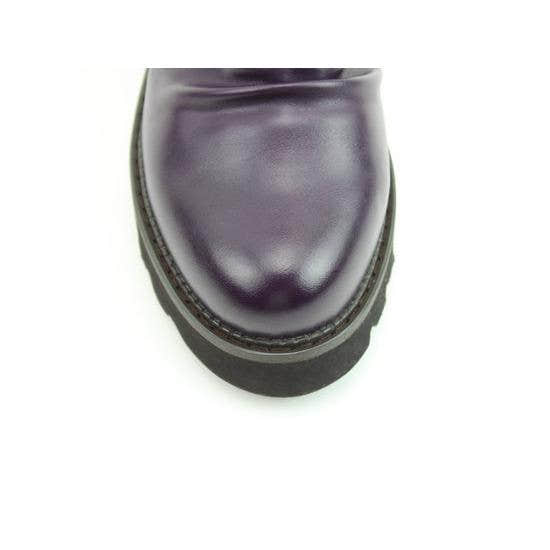 Heavenly Feet Sultan Ladies Purple Vegan Side Zip Ankle Boots, front view with smooth leather finish and chunky grip sole.