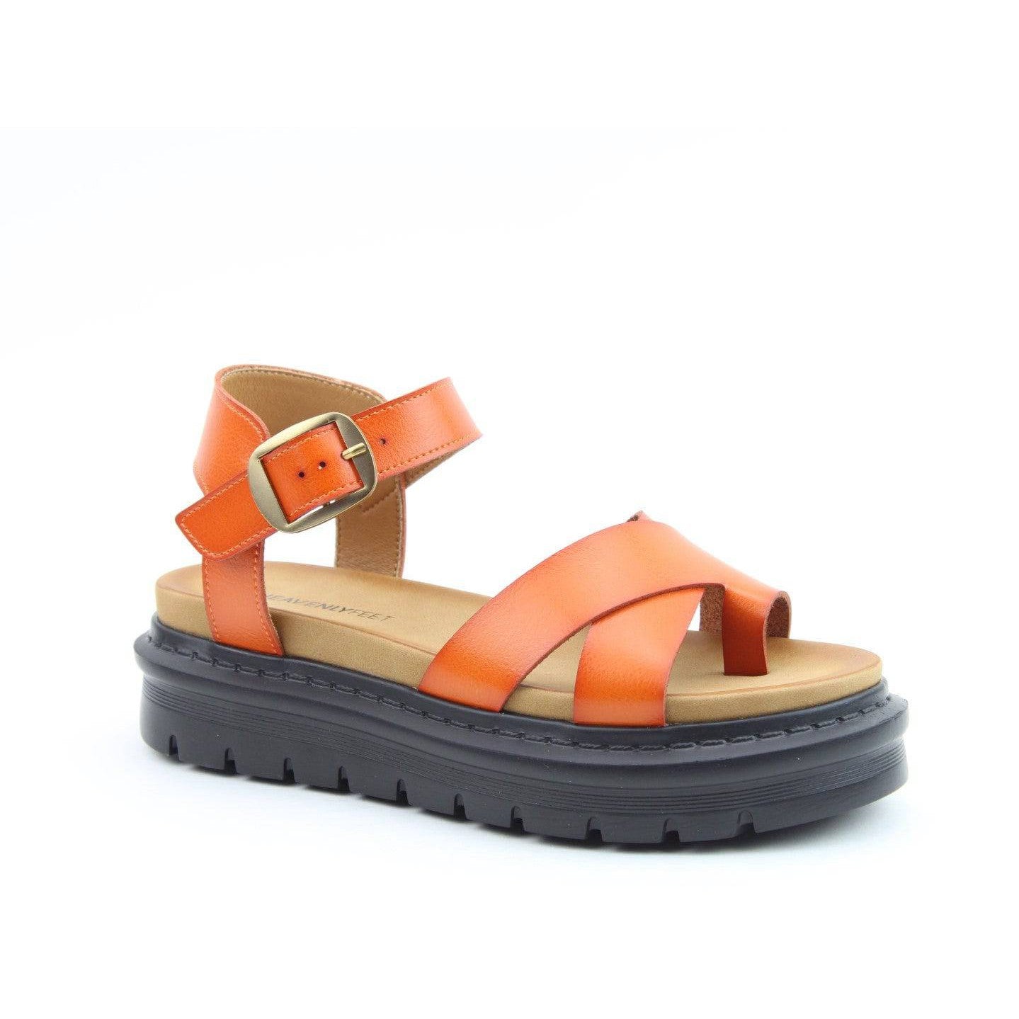 Heavenly Feet Temple Ladies Orange Vegan Buckle Sandals-elevate your sole