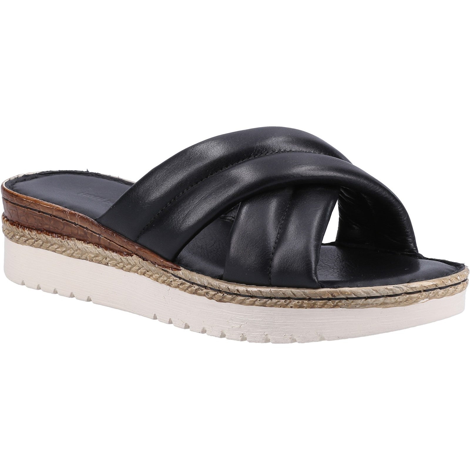 Hush Puppies Samira Ladies Black Leather Slip On Sandals-elevate your sole