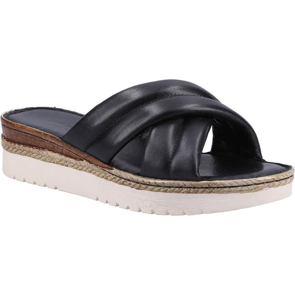 Hush Puppies Samira Ladies Black Leather Slip On Sandals-elevate your sole
