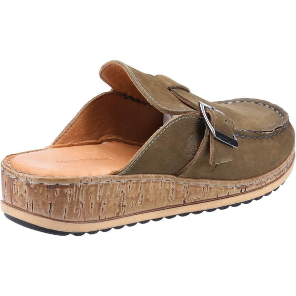Hush Puppies Sorcha Ladies Khaki Leather Slip On Mules-elevate your sole