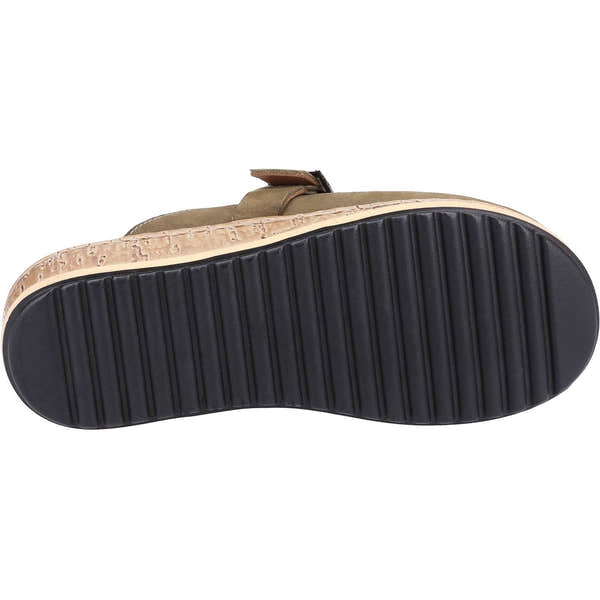 Hush Puppies Sorcha Ladies Khaki Leather Slip On Mules-elevate your sole